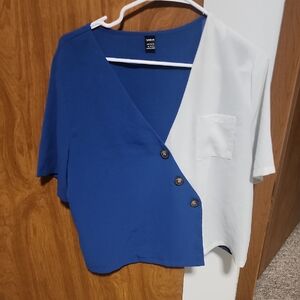 SHEIN Blue and White Button Down Shirt